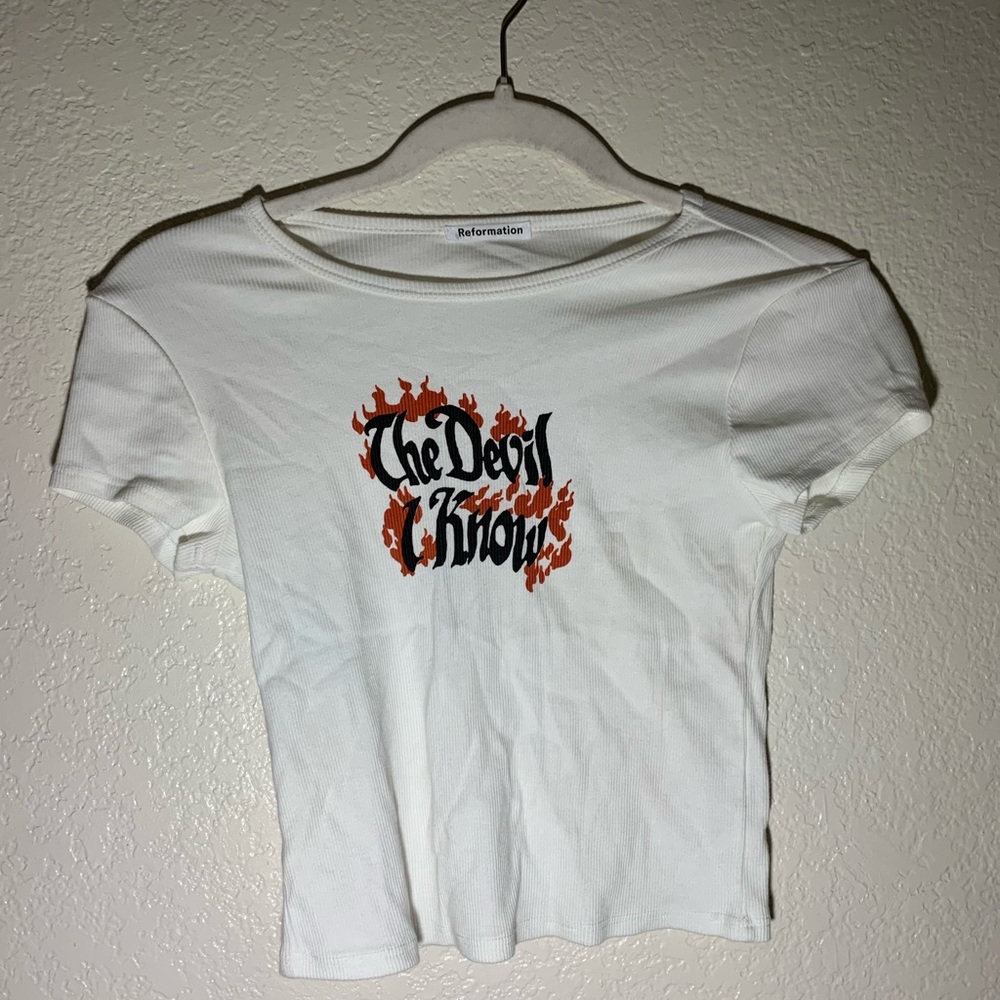 Reformation the devil I know graphic t shirt white size small